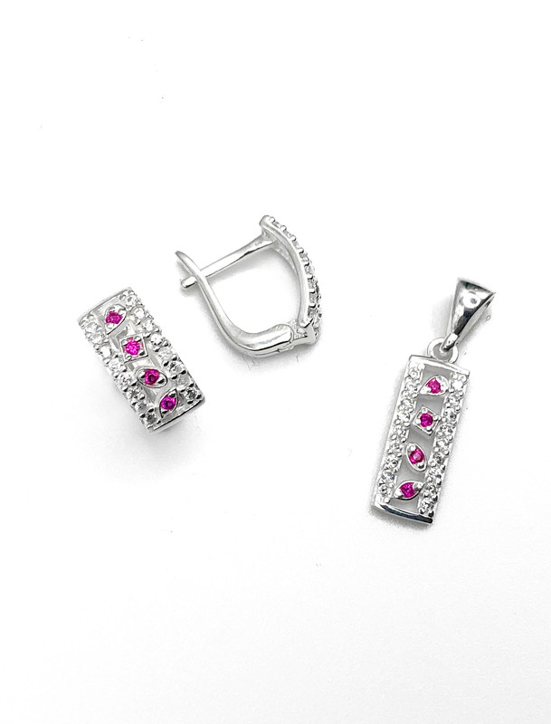 Juegos plata rectangular circon fuccia patente