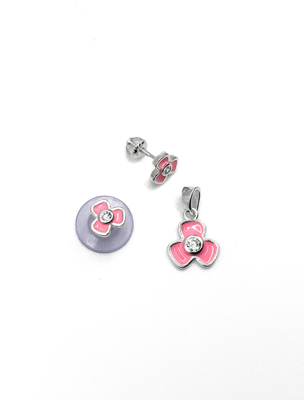 Juegos plata flor esmaltada rosada a presion