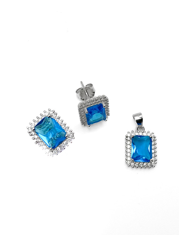 Juegos plata cuadrado piedra turquesa a presion