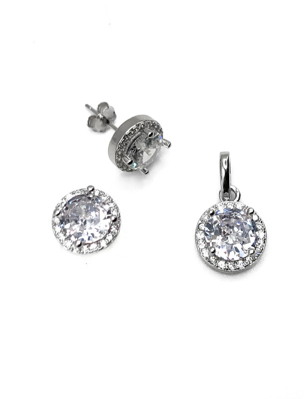Juegos plata redondo circon blanco a presion
