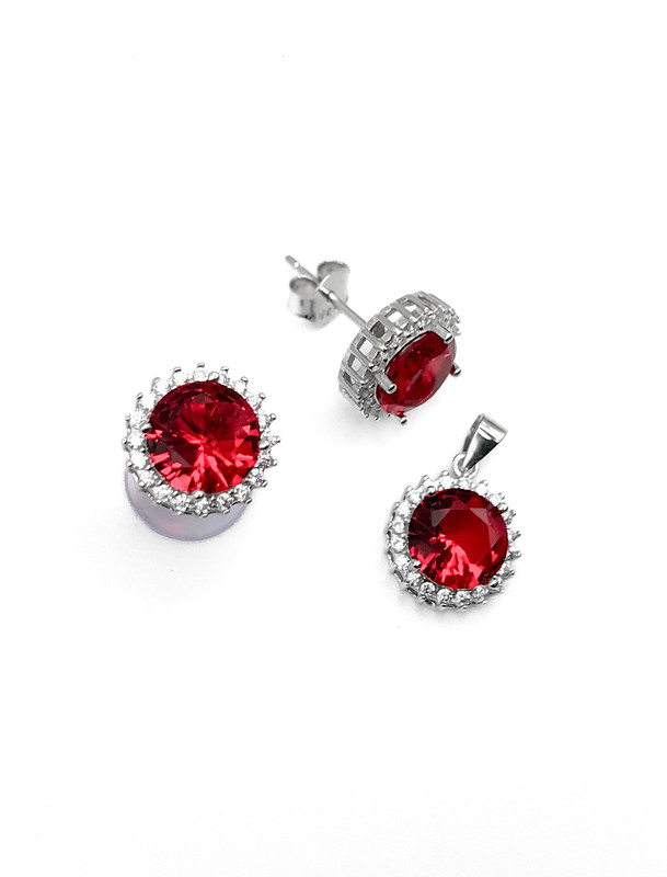 Juegos plata redondo piedra roja a presion