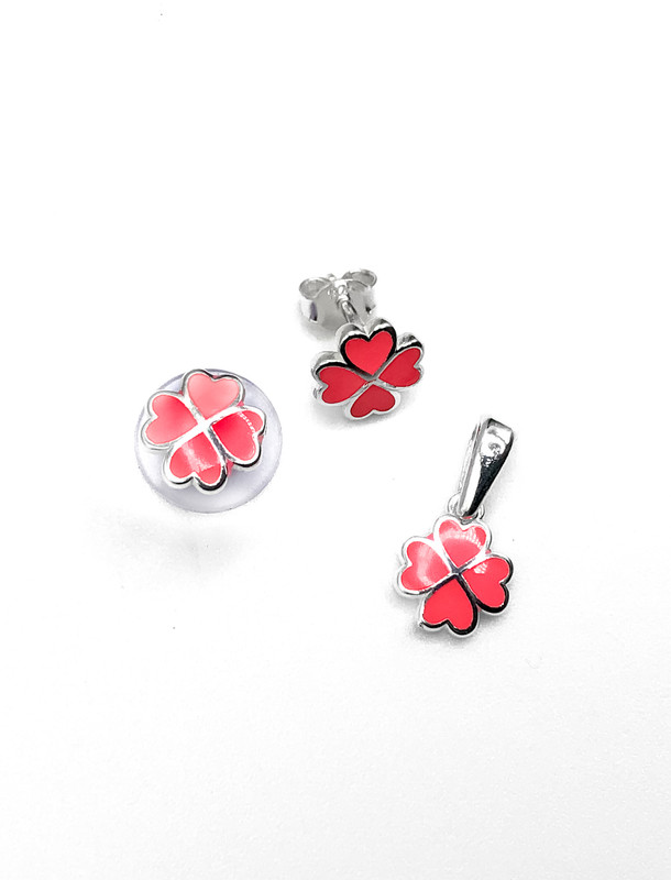 Juegos plata trebol esmaltado fuccia a presion