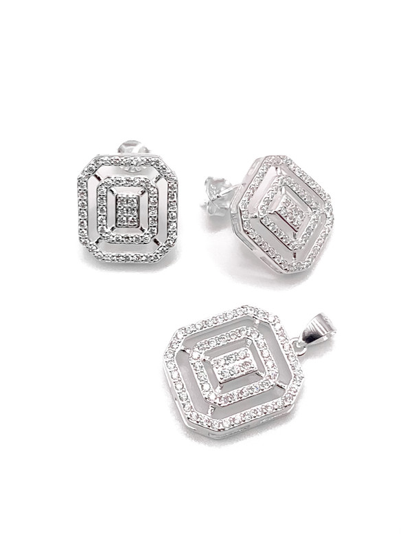 Juegos plata cuadrado circon blanco a presion