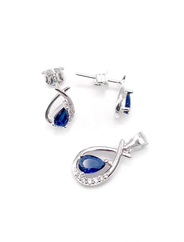 Juegos plata gota azul con circon blanco a presion