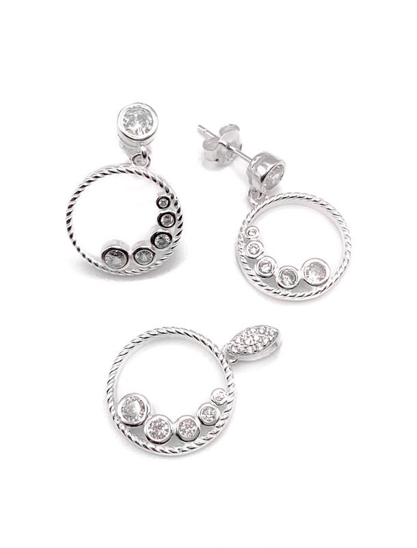 Juegos plata circulo circon blanco a presion