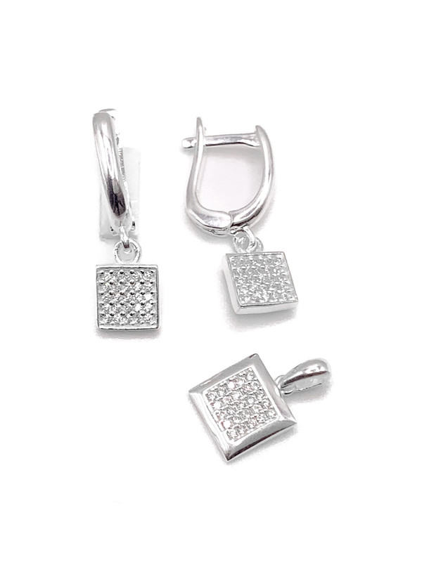 Juegos plata cuadrado bisel circon blanco patente