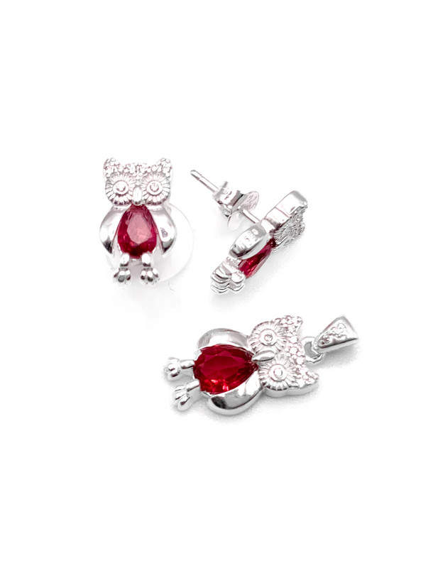 Juegos plata buho piedra fuccia a presion