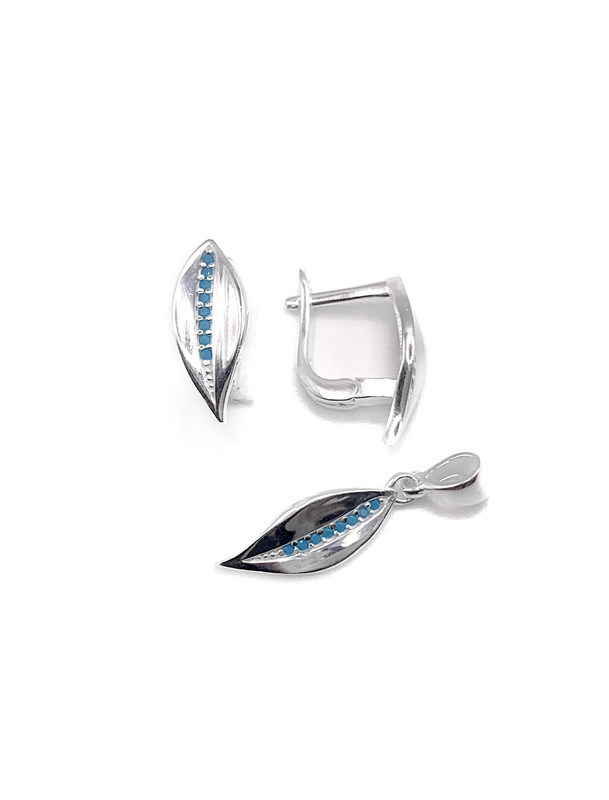 Juegos plata hoja lisa centro circon turquesa patente