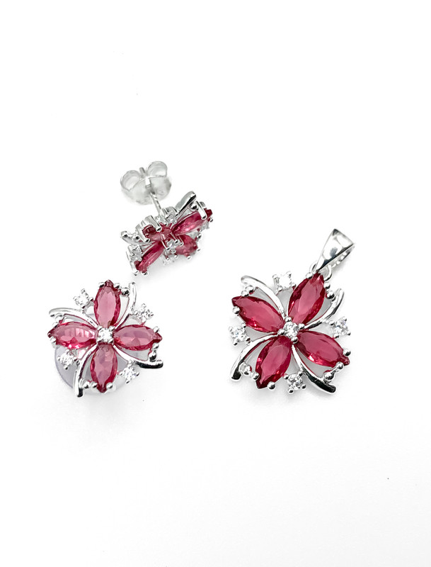 Juegos plata flor piedra rosada a presion