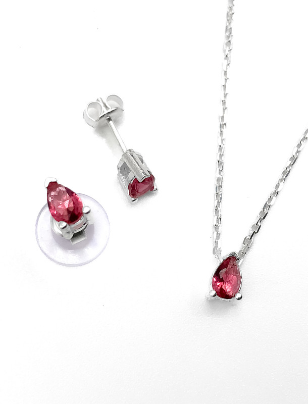 Juegos plata collar gota piedra fuccia a presion