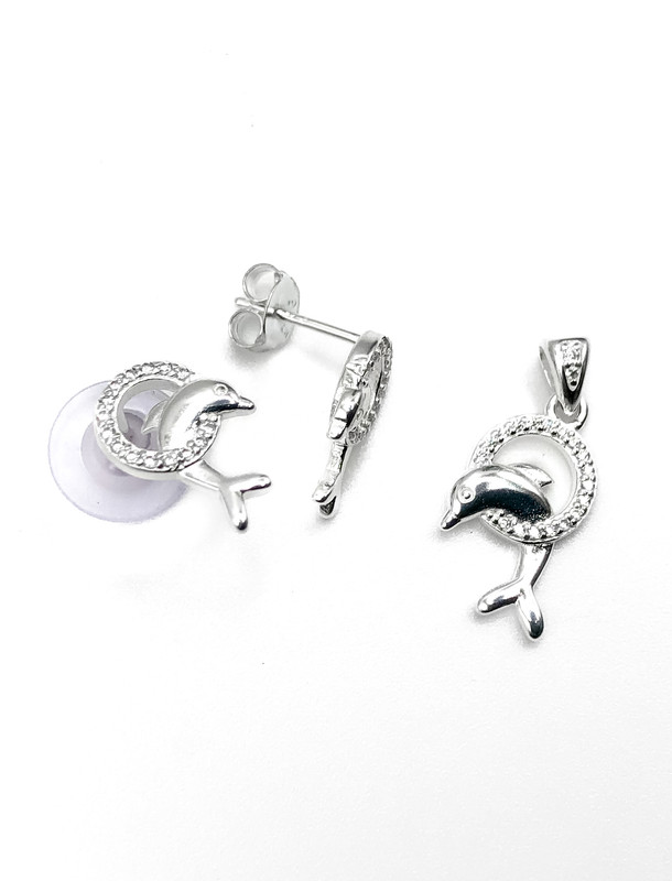 Juegos plata circulo con delfin liso a presion