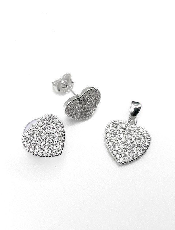 Juegos plata corazon con enjoye a presion