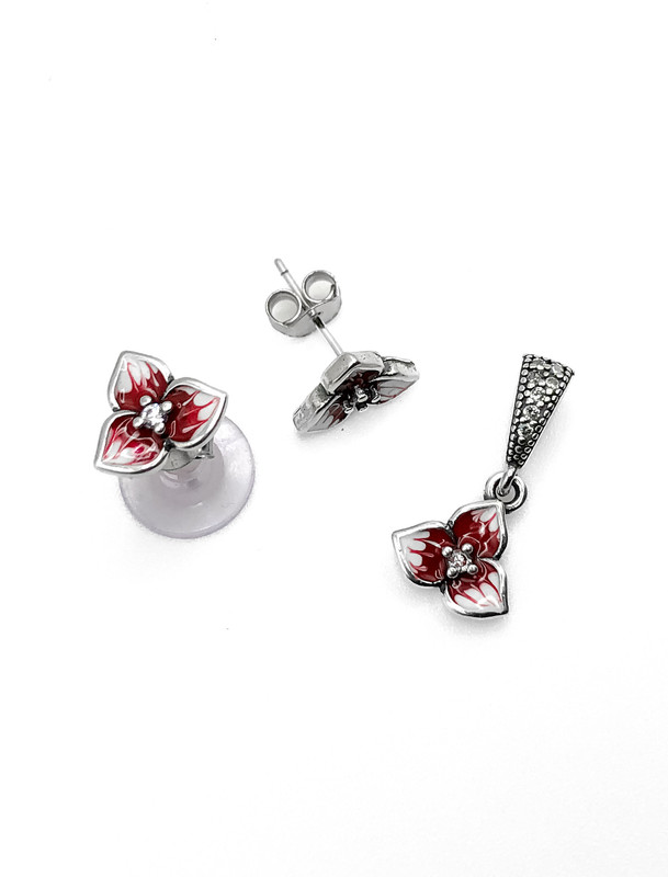 Juegos plata flor pensamiento esmaltada rojo a presion