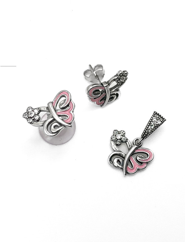 Juegos plata mariposa esmaltada rosada a presion