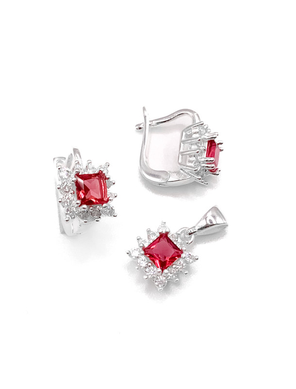 Juegos plata cuadrado circon fuccia patente