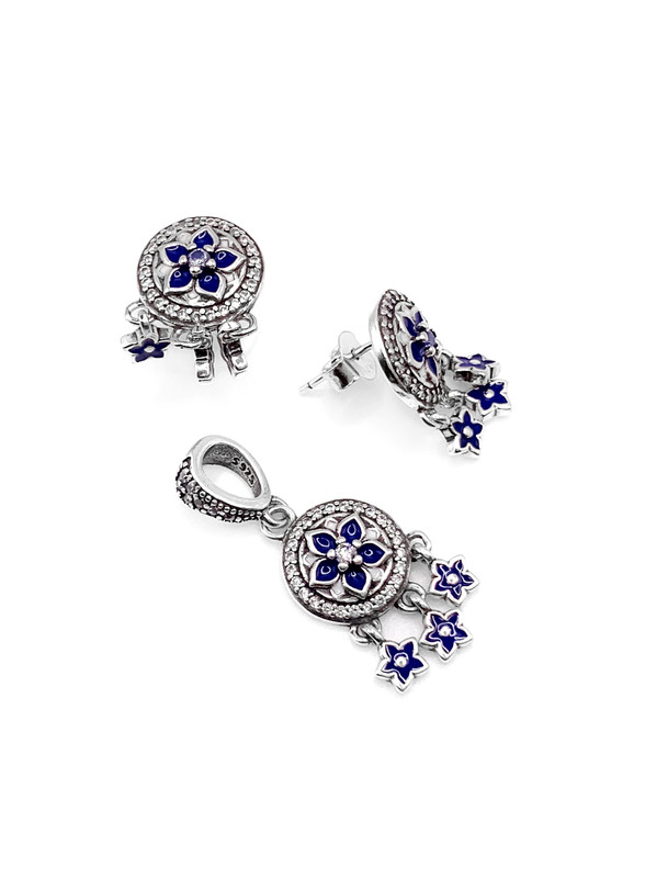 Juegos plata redondo atrapa sueños flor azul a presion