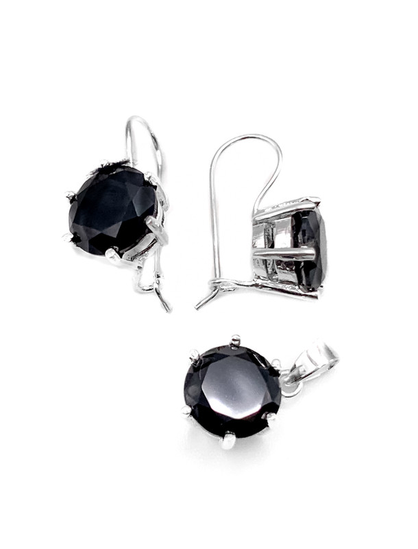 Juegos plata redondo piedra negra con aza