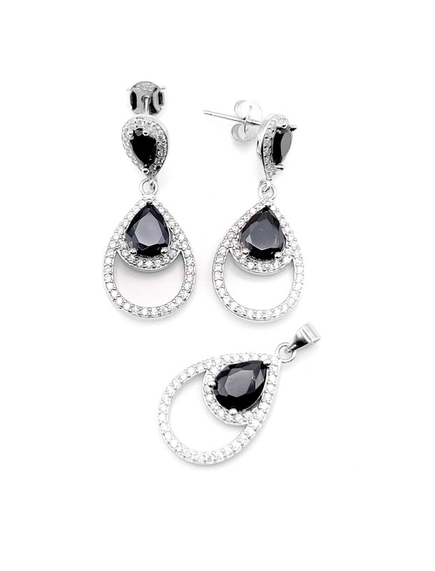 Juegos plata doble gota circon negro a presion