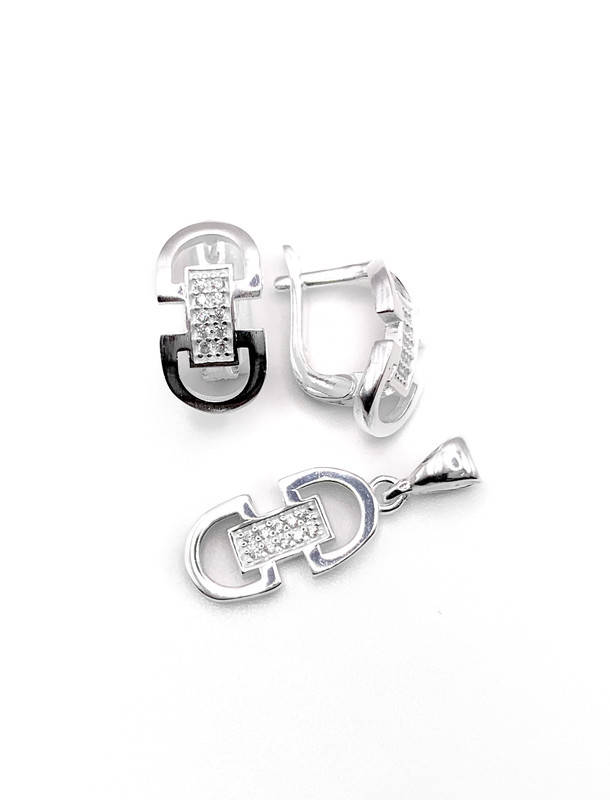Juegos plata tipo hebilla circon blanco patente