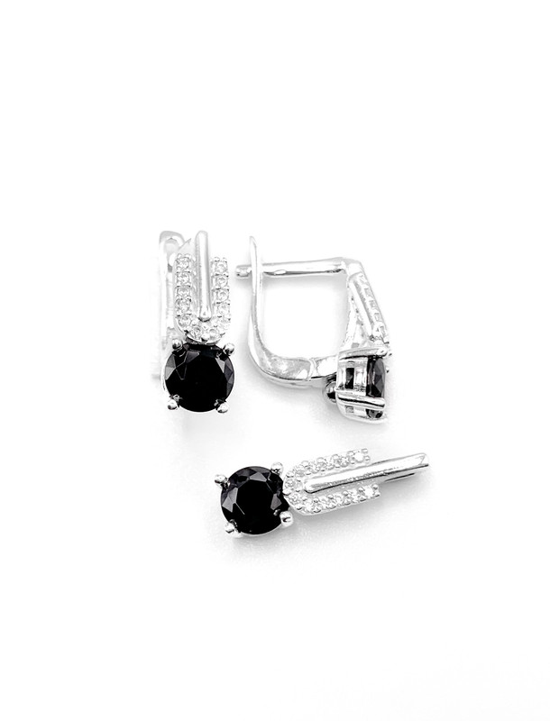 Juegos plata tira en u circon piedra negra patente