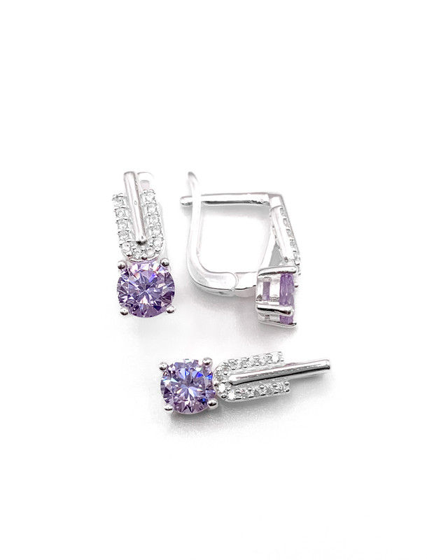 Juegos plata tira en u circon piedra lila patente