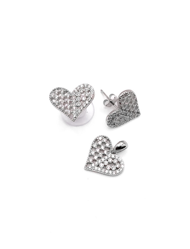 Juegos plata corazon con enjoye a presion