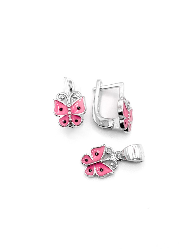 Juegos plata mariposa esmaltada rosada patente