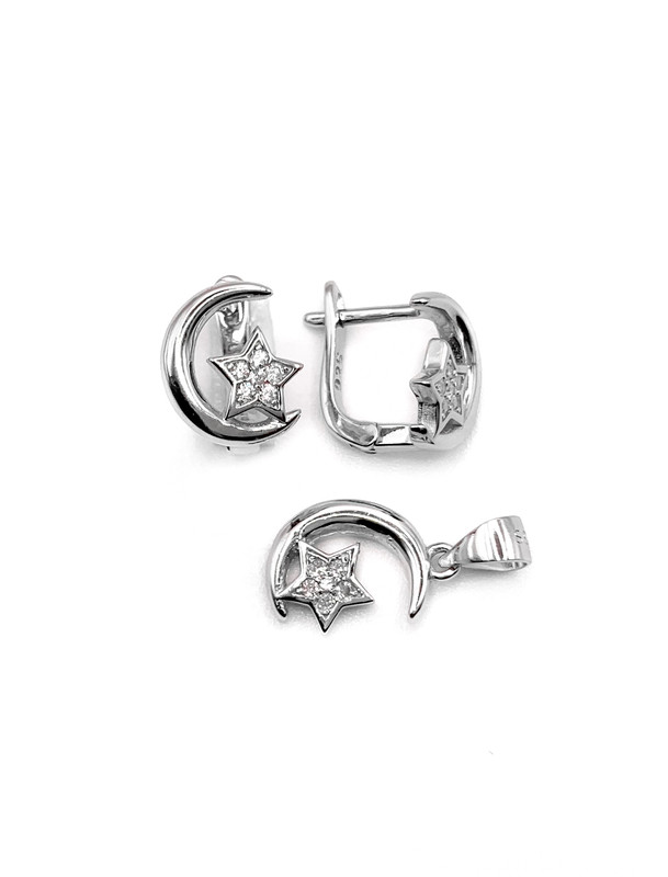 Juegos plata luna y estrella lisa circon patente