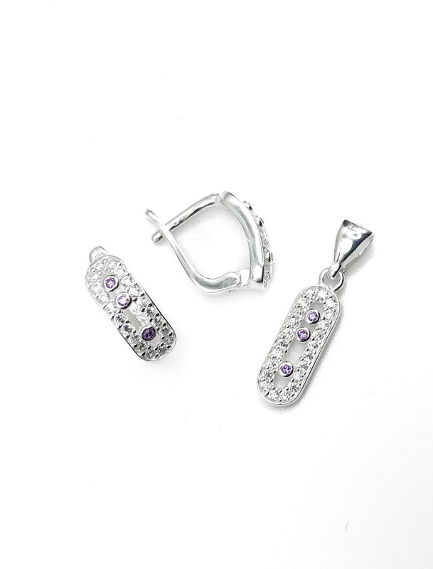 Juegos plata oval circon lila patente