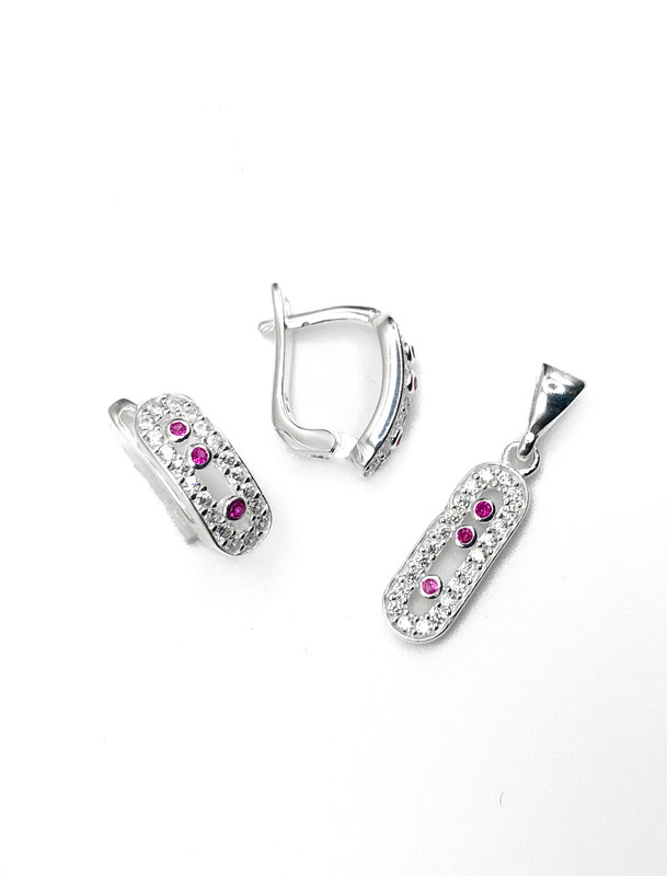 Juegos plata oval circon fuccia patente