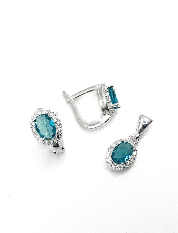 Juegos plata ovalado circon turquesa circon patente