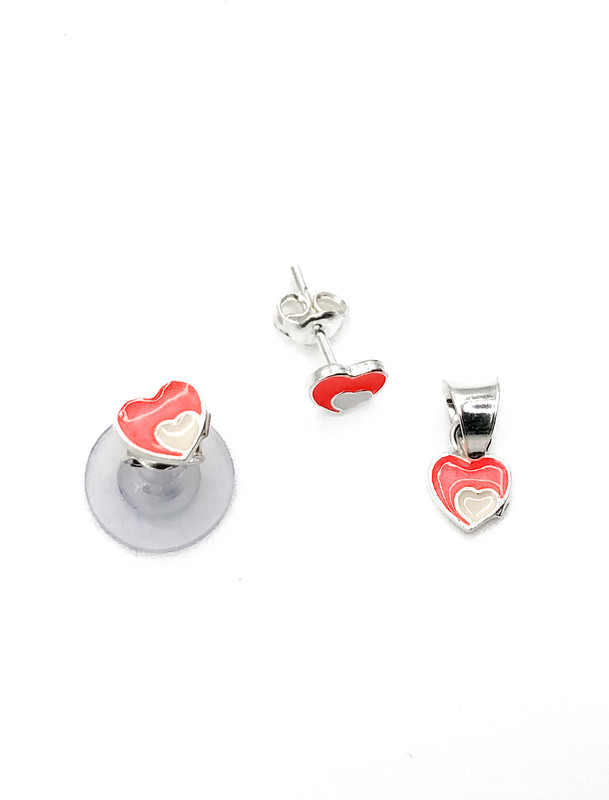 Juegos plata corazon esmaltado tomate a presion