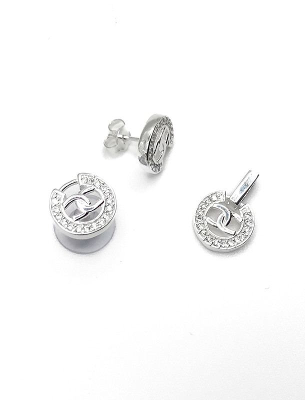 Juegos plata redondo circón logo a presion