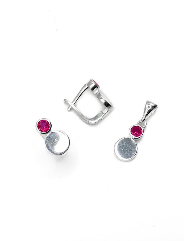 Juegos plata doble circulo liso circon rosado patente