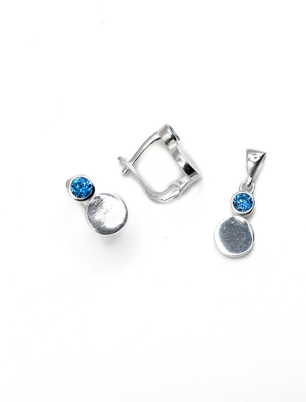 Juegos plata doble circulo liso circon celeste patente