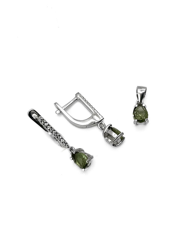 Juegos plata piedra verde gota tira circon patente