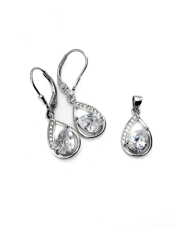 Juegos plata gota doble circon blanco con aza