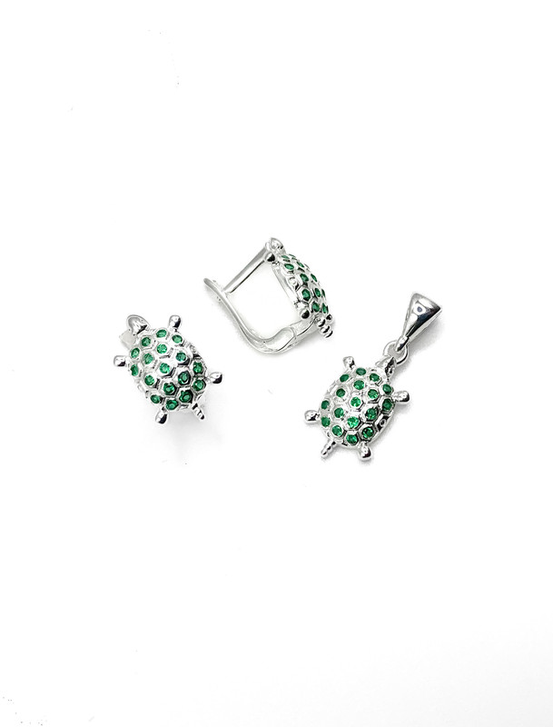 Juegos plata tortuga circon verde patente