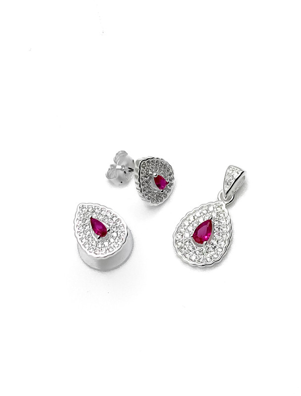 Juegos plata gota enjoye circon fuccia central a presion