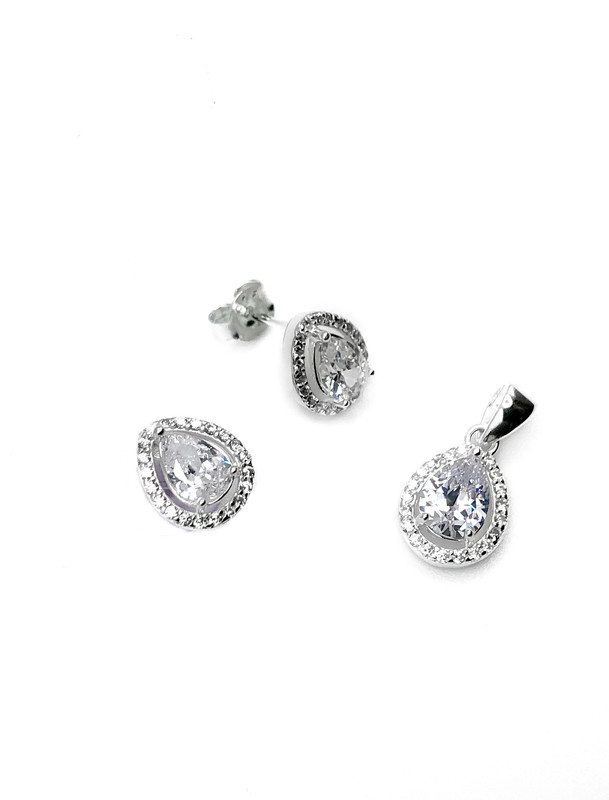 Juegos plata gota circon blanco a presion