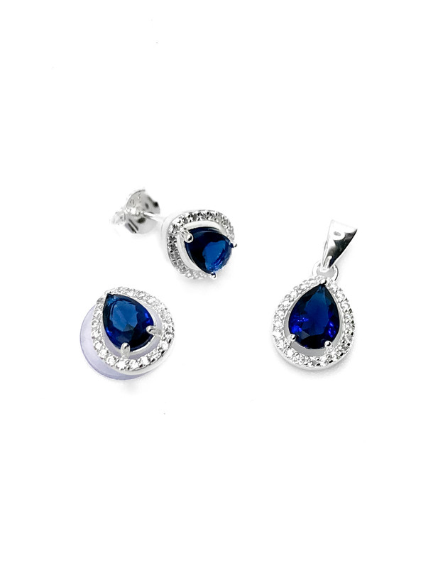 Juegos plata gota circon azul a presion