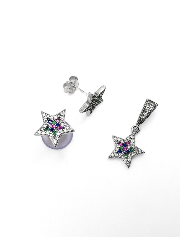 Juegos plata estrellas circon multicolor a presion