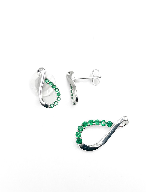 Juegos plata gota cruzada lisa y enjoye verde a presion