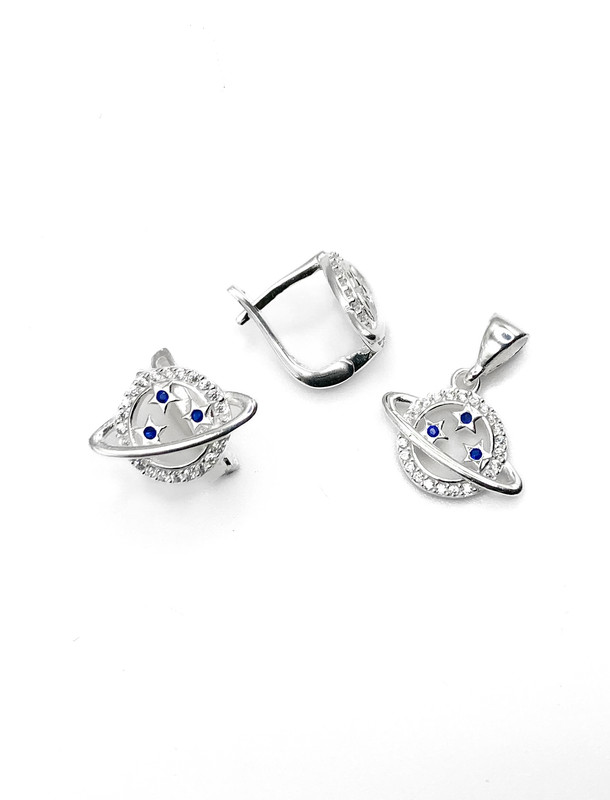 Juegos plata saturno circon azul