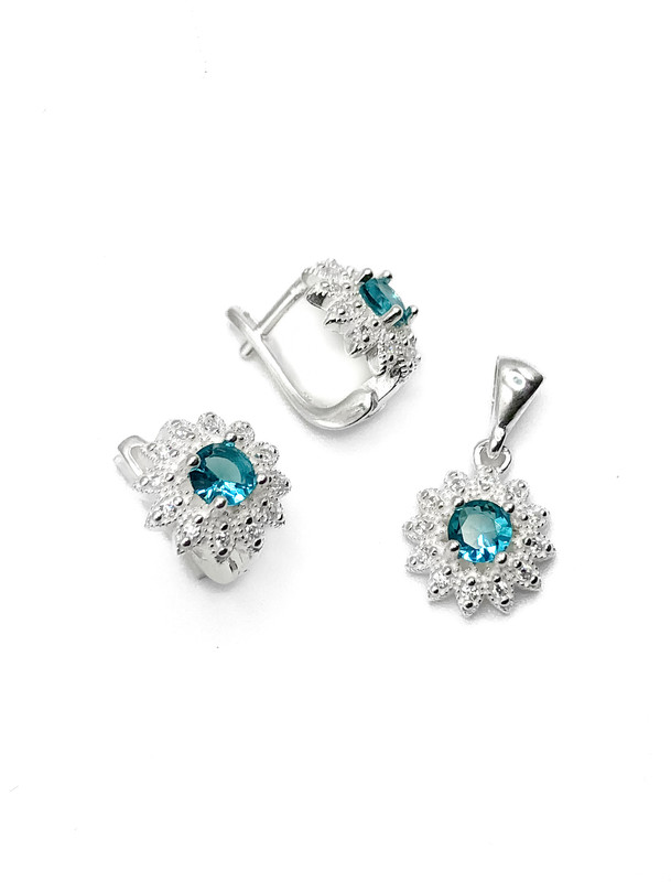 Juegos plata piedra turquesa flor circon patente