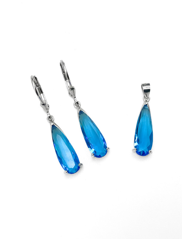 Juegos plata piedra gota turquesa largo con aza