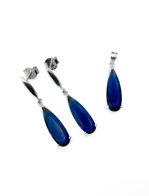 Juegos plata piedra gota azul largo con aza