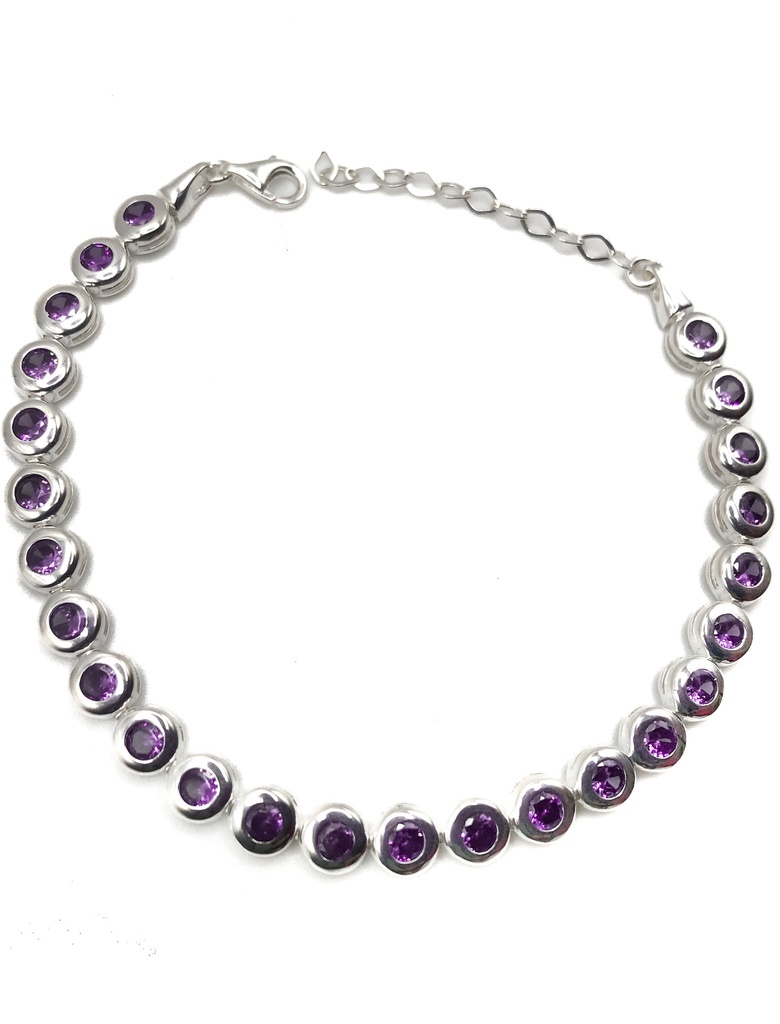 Pulseras plata círculos piedra lila