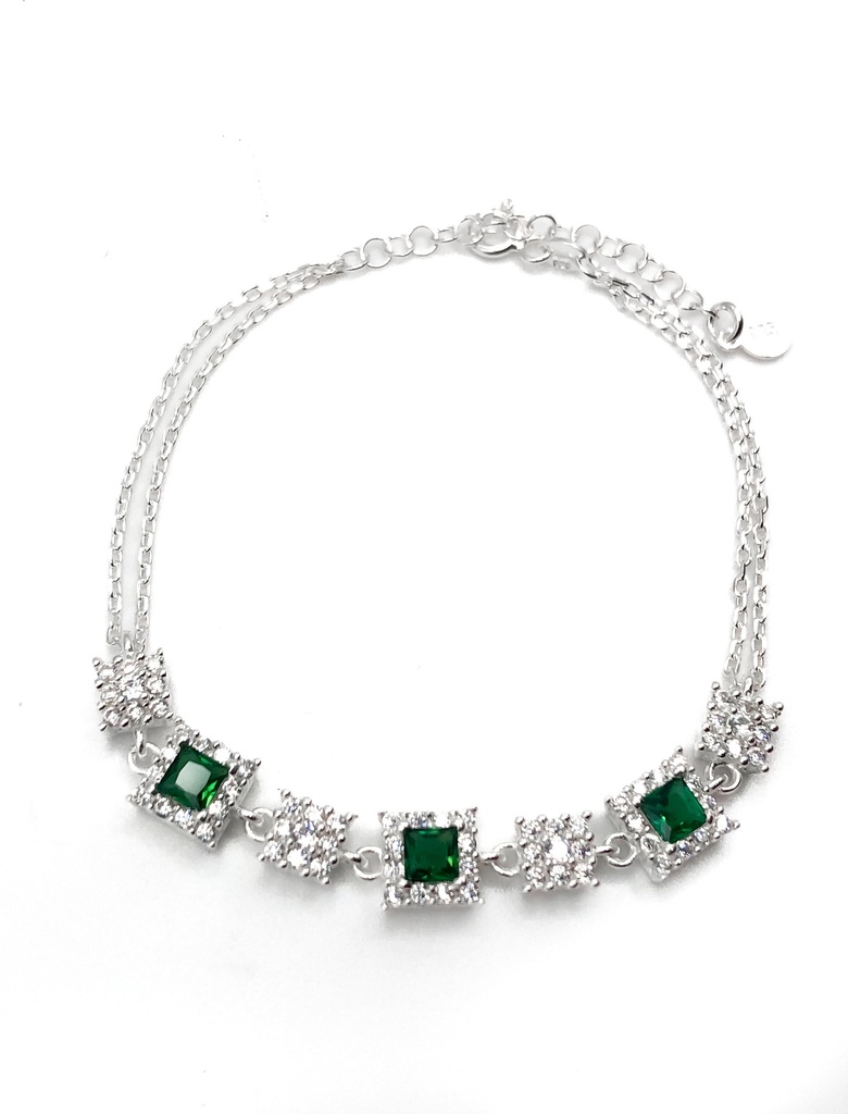 Pulseras plata cuadrados con circón cuadrado verde y enjoye