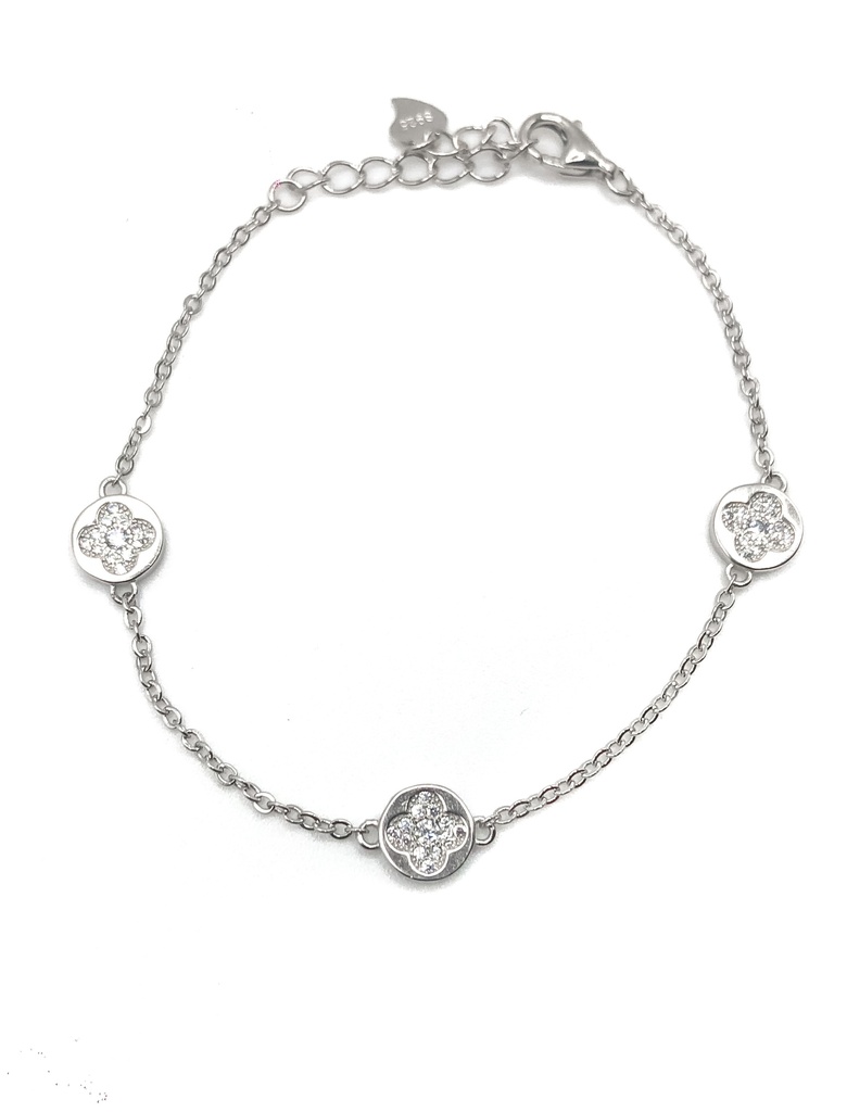Pulseras plata flor en circulo enjoye blanca